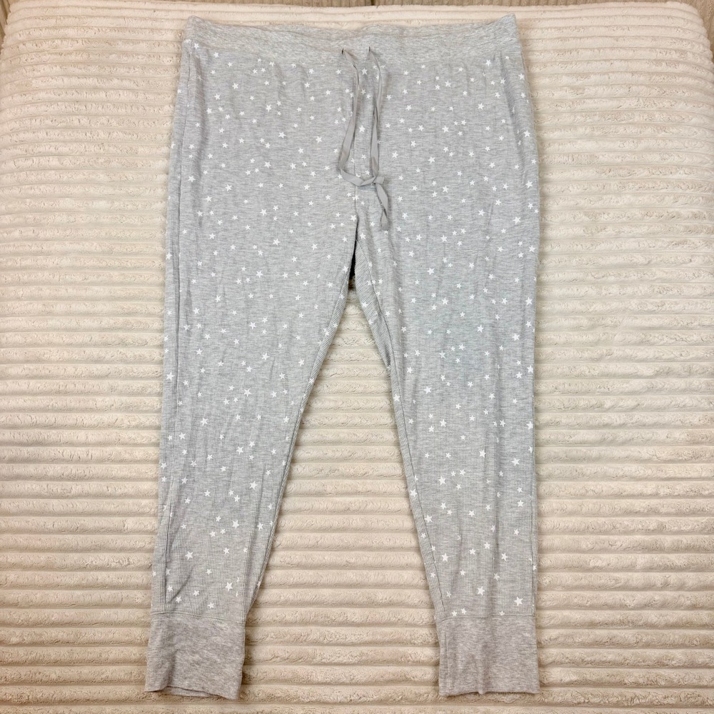 Eddie Bauer Womens 3X Gray Star Print Waffle Knit Pajama Jogger Pants Thermal